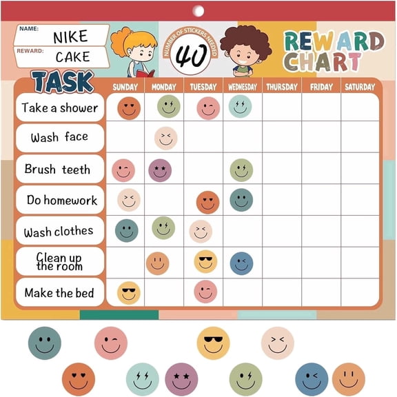 KEEPJOY 32 Chore Charts Behavior Reward Chart System,Sticker Chore Chart Pad for Students with 2328 Stickers, 12.2" x 9.8" Magnetic Reward Chart to Develop Responsibility & Good Habits