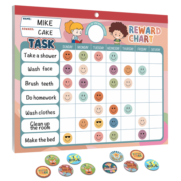 KEEPJOY Chore Reward Chart Set, 32 Sheets Behavior Tracker Pad with 2280 Stickers, 12.2" x 9.8" Daily Routine Habit Chart for Students Home Classroom Responsibility Training