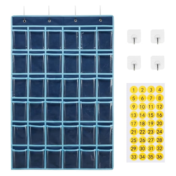36 Pockets Classroom Pocket Chart for Cell Phone and Calculator Holder, Door Wall Hanging Pocket Chart for Classroom with Number Stickers