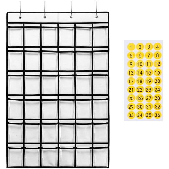 KEEPJOY 36 Pockets Classroom Pocket Chart for Cell Phones, White Pocket Chart for Calculator Cellphones Storage with 36 Number Stickers