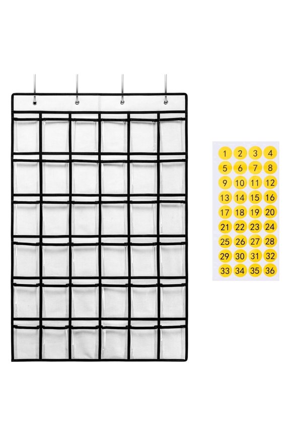 36 Pockets Classroom Pocket Chart for Cell Phones, White Pocket Chart for Calculator Cellphones Storage with 36 Number Stickers