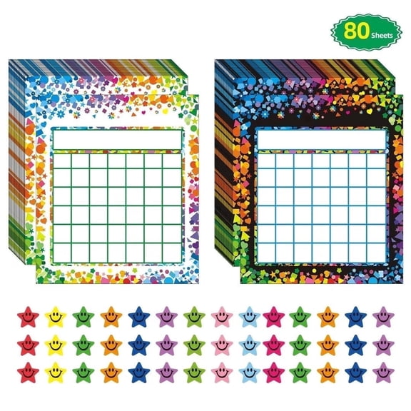 KEEPJOY 80 Pack Incentive Reward Chart for Classroom Home Behavior for Kids Students with 2400 Pieces Star Stickers