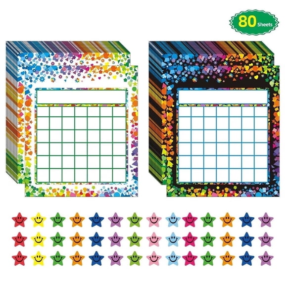 KEEPJOY 80 Pack Incentive Reward Chart for Classroom Home Behavior for Kids Students with 2400 Pieces Star Stickers