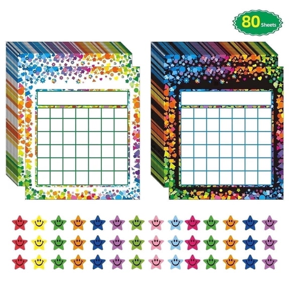 KEEPJOY 80 Pack Incentive Reward Chart for Classroom Home Behavior for Students with 2400 Pieces Star Stickers