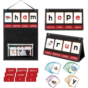 KEEPJOY CVC Word Builder Desktop Pocket Chart with 107 Cards, Kids Word Builder for CVC CVCC CCVC Learning Reading Spelling Early Education Tool for Preschool Kindergarten Classroom.