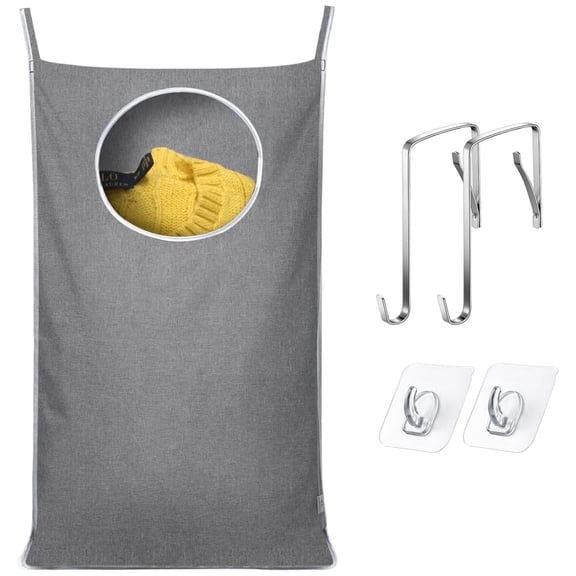 KEEPJOY Hanging Laundry Hamper Bag with 2 Different Types of Hooks, Size 20 x 30 Inch Door Laundry Hamper Storage Bag for Dirty Clothes, Blankets, and Toys (Grey, 1-Pack)