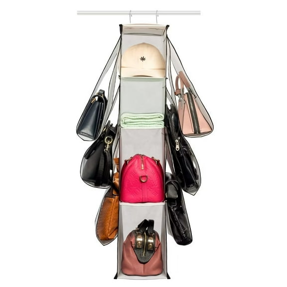 KEEPJOY Hanging Purse Organizer for Closet,White 10 Pockets Purse Organizer for Wardrobe Handbag Organizers Purse Holder