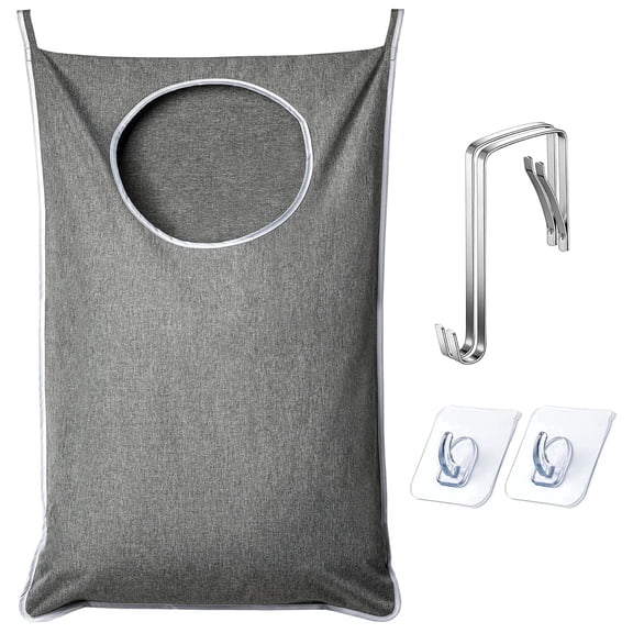 KEEPJOY XL Hanging Laundry Hamper , Waterproof Door Hamper with 2 Types of Hooks for Dirty Clothes Save Bathroom Space Size:36.5x 22 Inch Hanging Laundry Bag (Grey)