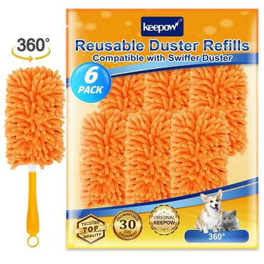 KEEPOW 6 Pack Reusable Duster Refill for Swiffer Hand Duster, 360 Degree Dusters Refills for Cleaning, Ceiling Fan, Orange (Handle is Not Included)