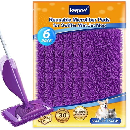 KEEPOW 6 Pack Wet Jet Pads Refills Compatible with SwifferWet jet, Reusable Pads for Wet Jet Wood Floor Cleaning