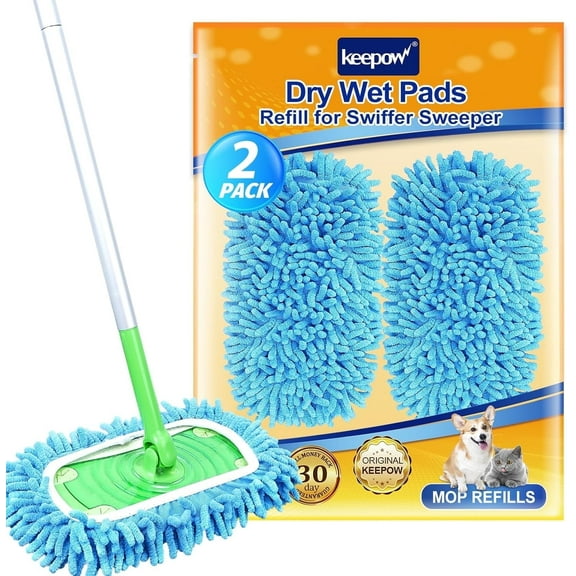 KEEPOW Dry Sweeping Cloths for Sweeper Mop - Dry Pads Refills for Floor Mopping and Cleaning - Pet Heavy Duty Dusters Refills (2 Pack)
