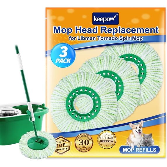 KEEPOW Mop Head Replacement Compatible with Libman Tornado Spin Mop, Microfiber Spin Mop Pad Refill for Floor Cleaning, 3 Pack (Mop is Not Included)