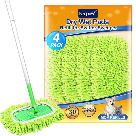 KEEPOW Reusable Dry Sweeping Cloths Compatible with Sweeper, Wet Mopping Cloths Washable Microfiber Mop Pads Refills for Hard-Surface/Hardwood Floor Cleaning, 4 Pack (Mop is Not Included)