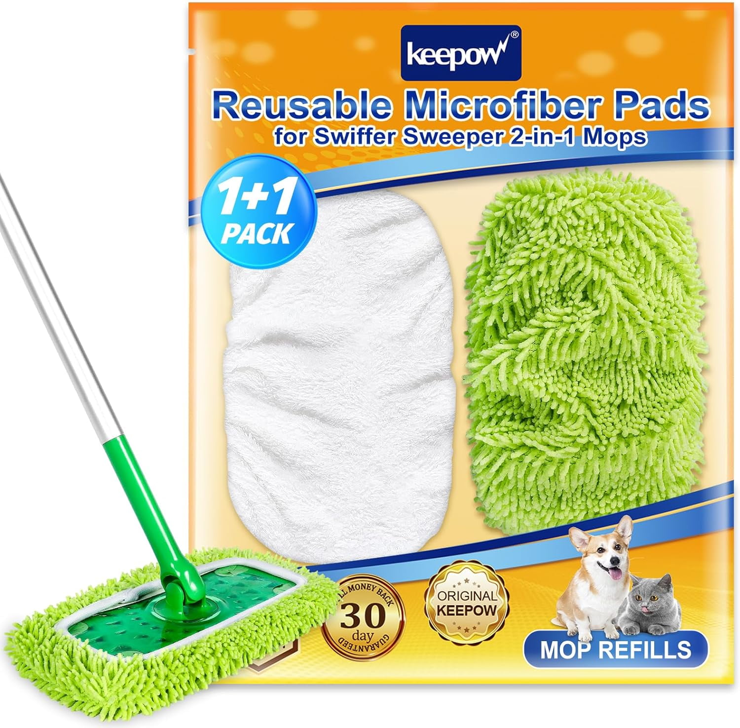 KEEPOW Reusable Dry & Wet Mopping Cloths, Microfiber Mop Pads for