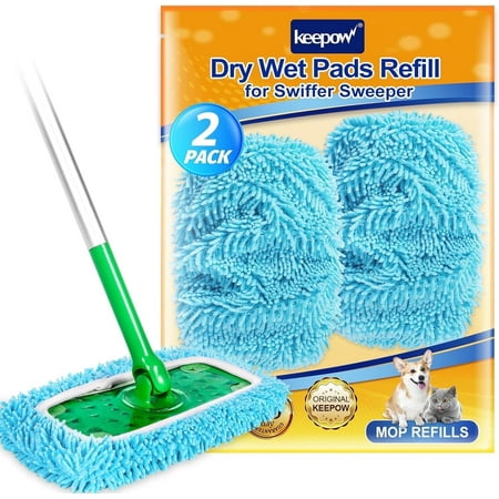 KEEPOW Reusable Dry Sweeping Cloths Microfiber Wet Mop Pads Compatible with SwifferSweeper Mop Replacement Sweeping Mopping pad Refills for Hardwood Surface Floor Cleaning (2 Pack)
