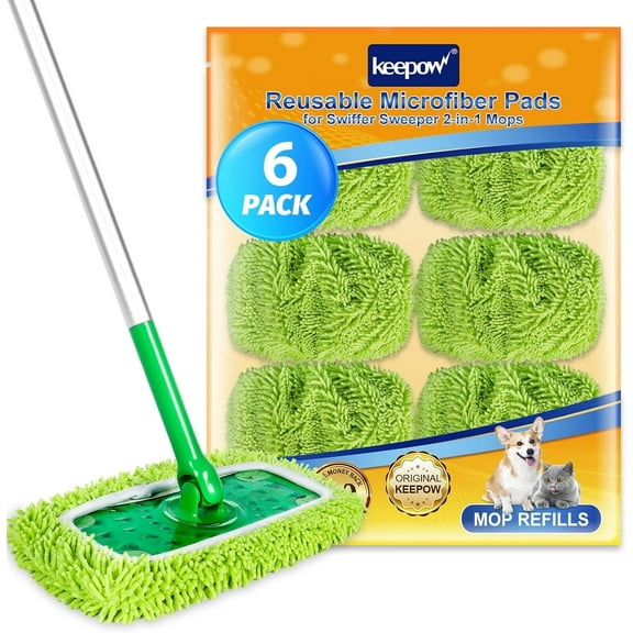 KEEPOW Reusable Dry Sweeping/Wet Mopping Cloths Compatible with SwifferSweepermop, Washable Microfiber Mop Pads Refills for Hard-Surface/Hardwood Floor Cleaning, 6 Pack (Mop is Not Included)