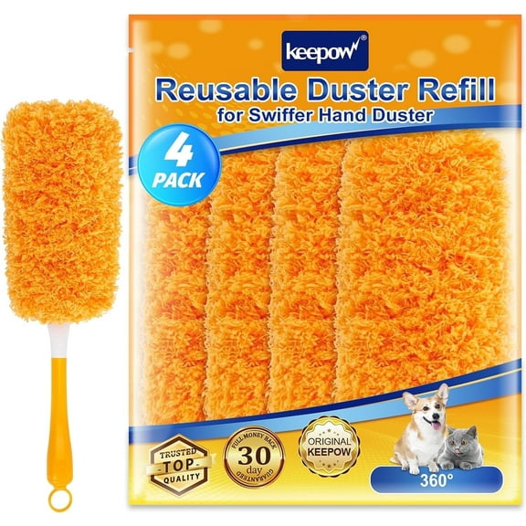 KEEPOW Reusable Microfiber Duster Refill Compatible with Hand Duster, Heavy Duty Duster Refills, 360 Degree Dusters Refills for Cleaning, Ceiling Fan, 4 Pack (Handle is Not Included)