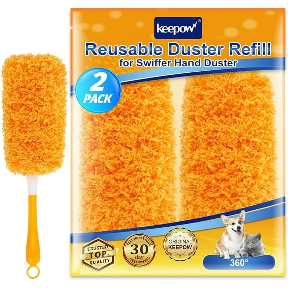 KEEPOW Reusable Microfiber Duster Refill Compatible with Swiffer Hand Duster, Heavy Duty Duster Refills, 360 Degree Dusters Refills for Cleaning, Ceiling Fan, 2 Pack (Handle is Not Included)