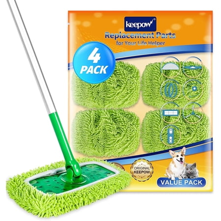 KEEPOW Reusable Microfiber Mop Pads Compatible with SwifferSweeper Mop, Dry Sweeping Cloths, Washable Wet Mopping Cloth Refills for Surface/Hardwood Floor Cleaning, 4 Pack (Mop is Not Included)