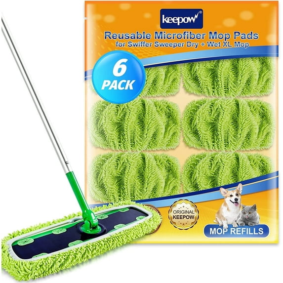 KEEPOW Reusable Mop Pad for Sweeper XL, 6 Pack Washable Microfiber Mop Pad Refills for Surface/Hardwood Floor Cleaning, for Dry Sweeping/Wet Mopping