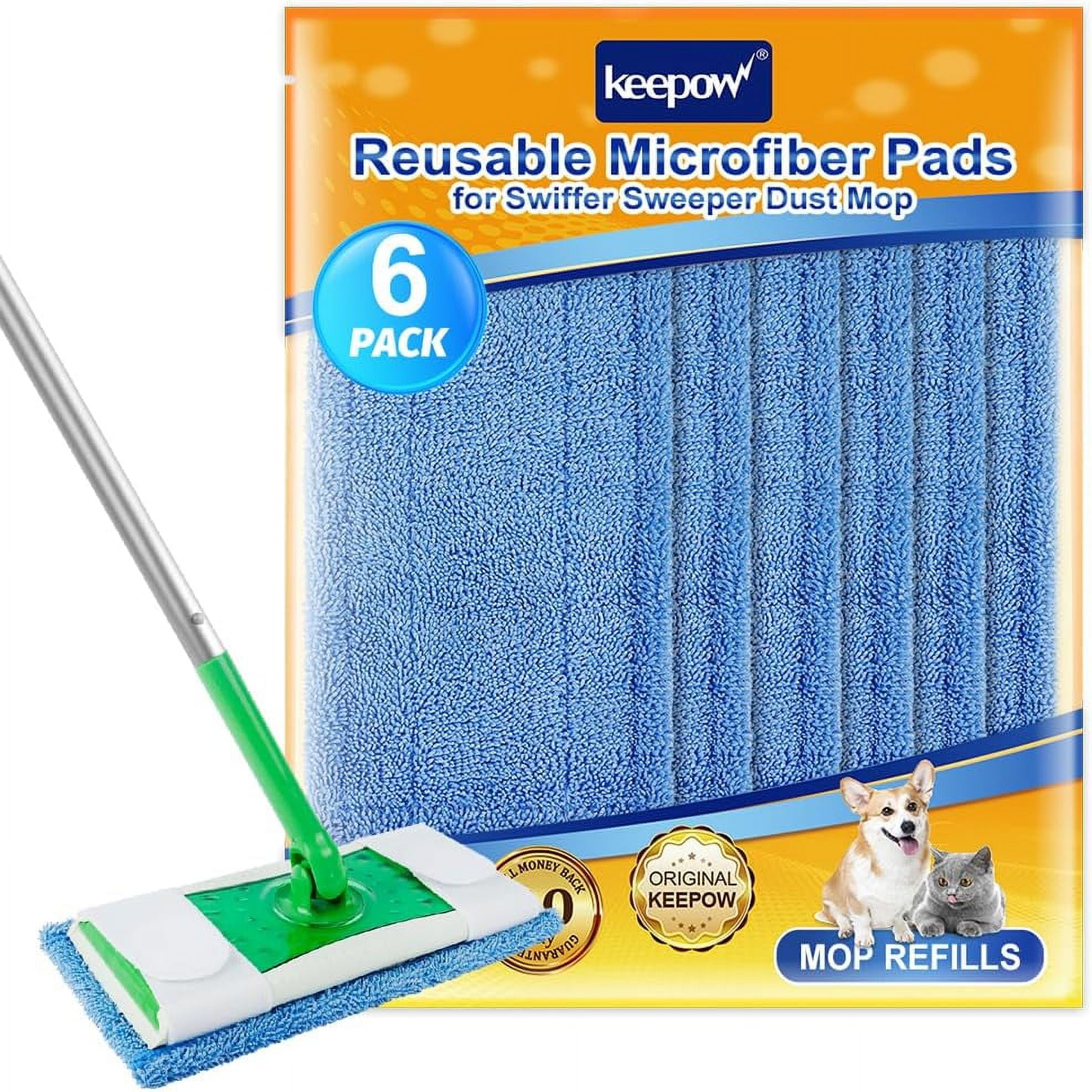 KEEPOW 6 Pack Reusable & Washable Mop Pads for Swiffer Sweeper 2in1 Mops, Suitable for Wet and
