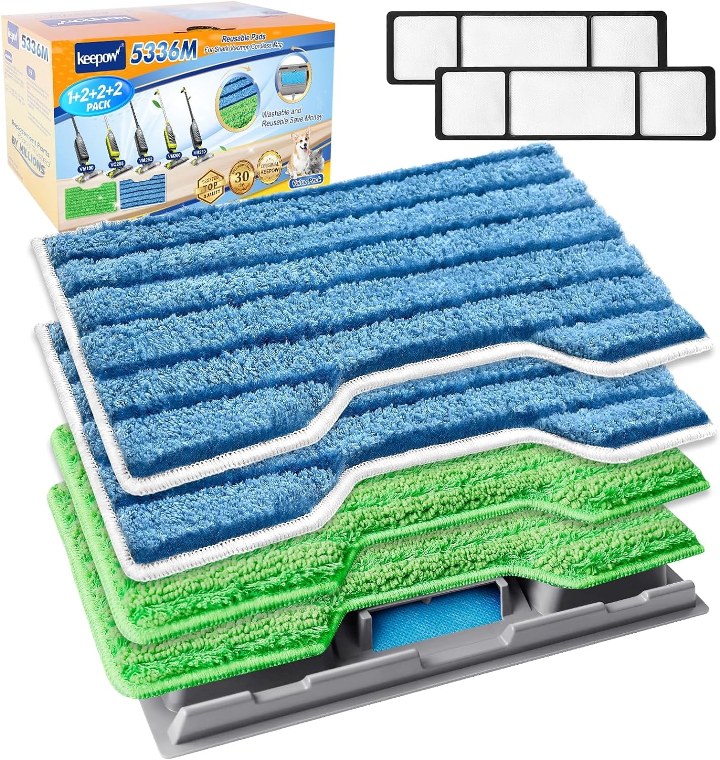 KEEPOW Washable Vacmop Replacement Pads for Shark VM252/VM200/VC205, Upgraded Dirt Chamber