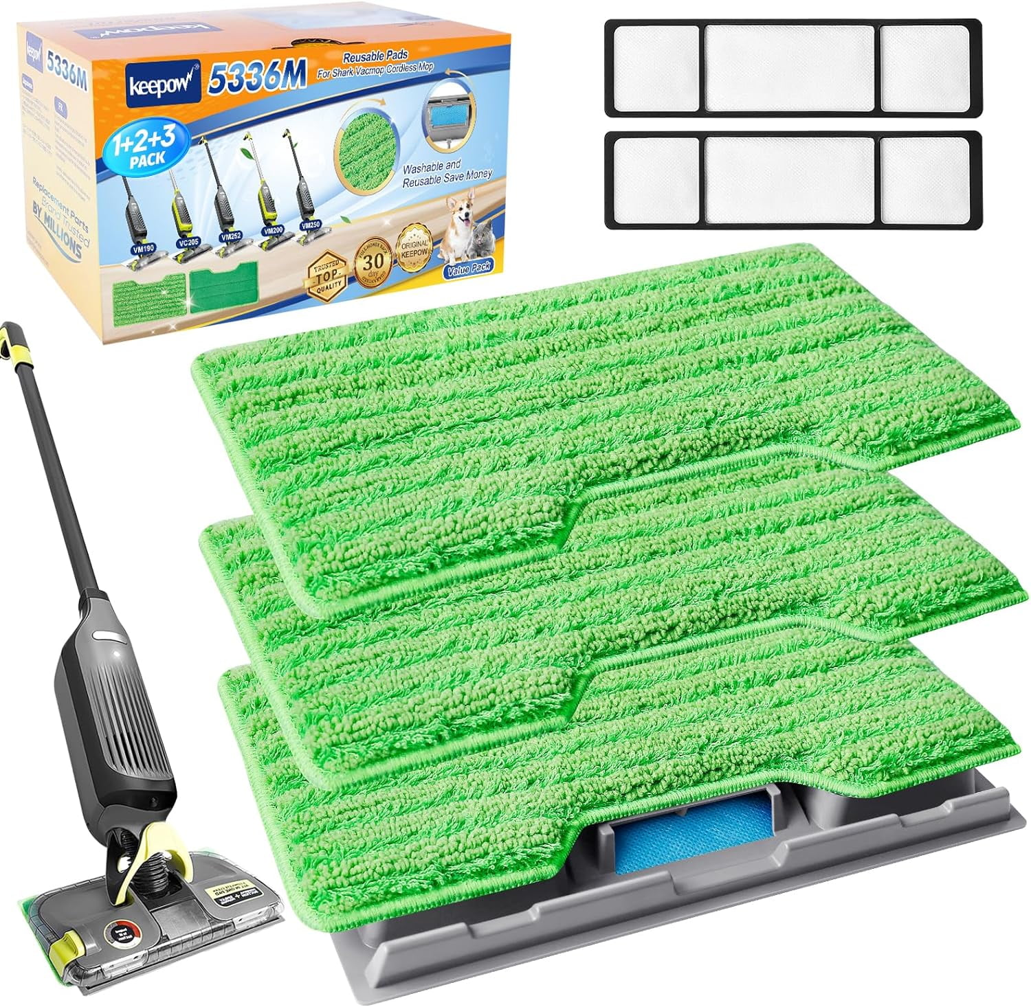 KEEPOW Reusable Vacmop Replacement Pads for Shark Vac Mop VM252 VM200