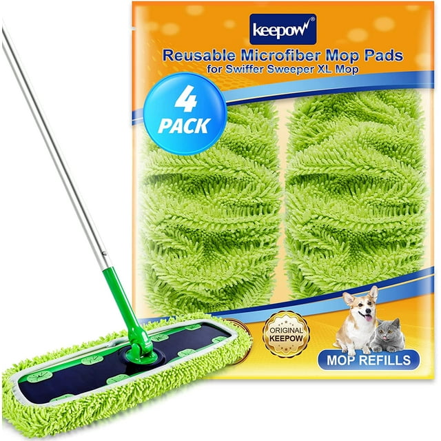 KEEPOW Reusable XL Mop Pads for Swiffer XL Sweeper, Microfiber Wet/Dry