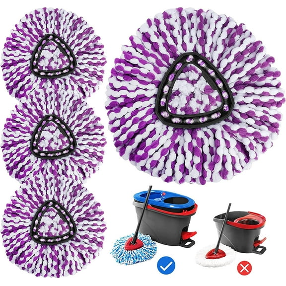 KEEPOW RinseClean Spin Mop Replacement Head, 4 Pack Microfiber Mop Refills Compatible with EasyWring RinseClean 2 Tank System for Floor Cleaning, Purple