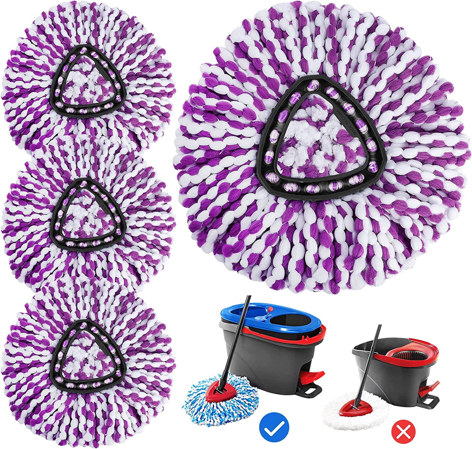 KEEPOW RinseClean Spin Mop Replacement Head, 4 Pack Microfiber Mop