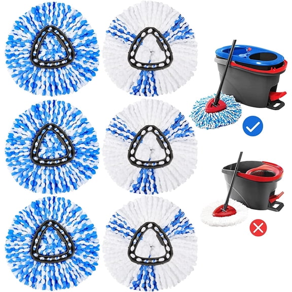 KEEPOW RinseClean Spin Mop Replacement Head, 6 Pack Microfiber Mop Refills Compatible with EasyWring RinseClean 2 Tank System for Floor Cleaning