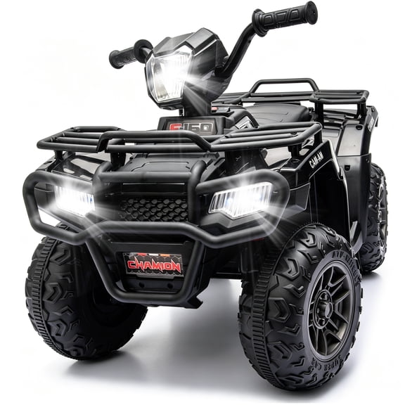 KEEPSUN 24V Kids ATV, Ride on Toys for Toddlers, 4 Wheeler Electric Quad with Bluetooth, Music, Spring Suspension, LED Lights, 2 Storage Racks, Ride On Car for Boys Girls Gift - Black