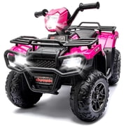 KEEPSUN 24V Kids ATV, Ride on Toys for Toddlers, 4 Wheeler Electric Quad with Bluetooth, Music, Spring Suspension, LED Lights, 2 Storage Racks, Ride On Car for Boys Girls Gift - Pink