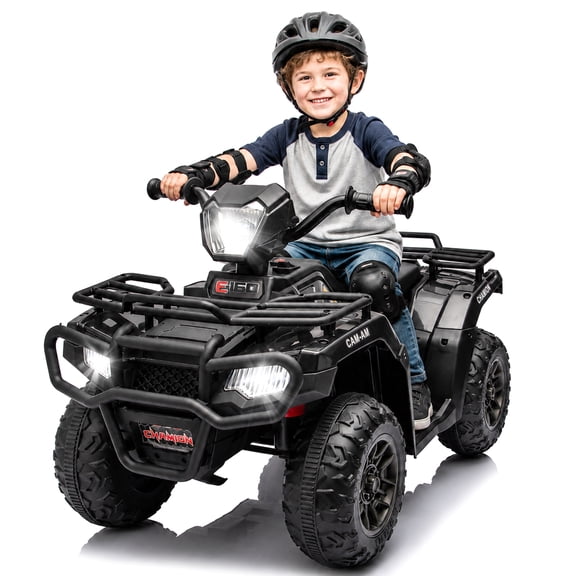 KEEPSUN 24V Kids ATV, Ride on Toys for Toddlers, 4 Wheeler Electric Quad with Bluetooth, Music, Spring Suspension, LED Lights, 2 Storage Racks, Ride On Car Gift for Boys Girls Ages 2-4 - Black