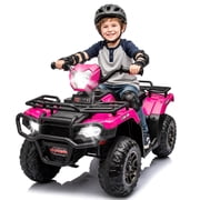 KEEPSUN 24V Kids ATV, Ride on Toys for Toddlers, 4 Wheeler Electric Quad with Bluetooth, Music, Spring Suspension, LED Lights, 2 Storage Racks, Ride On Car Gift for Boys Girls Ages 2-4 - Pink