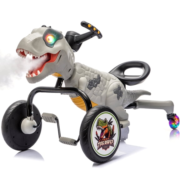 KEEPSUN Pedal Go Kart for Kids, Dinosaur Ride on Toy, Drift Car with Backrests, Anti-Rollover, Spray, Light, Roaring Sound, Gift for Boys Girls - Green