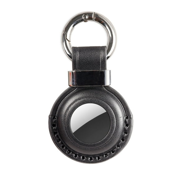 KEEPXYZ For Apple AirTag Holder Keychain, Genuine Leather Air Tag Case Accessories - Black (1 Hole)