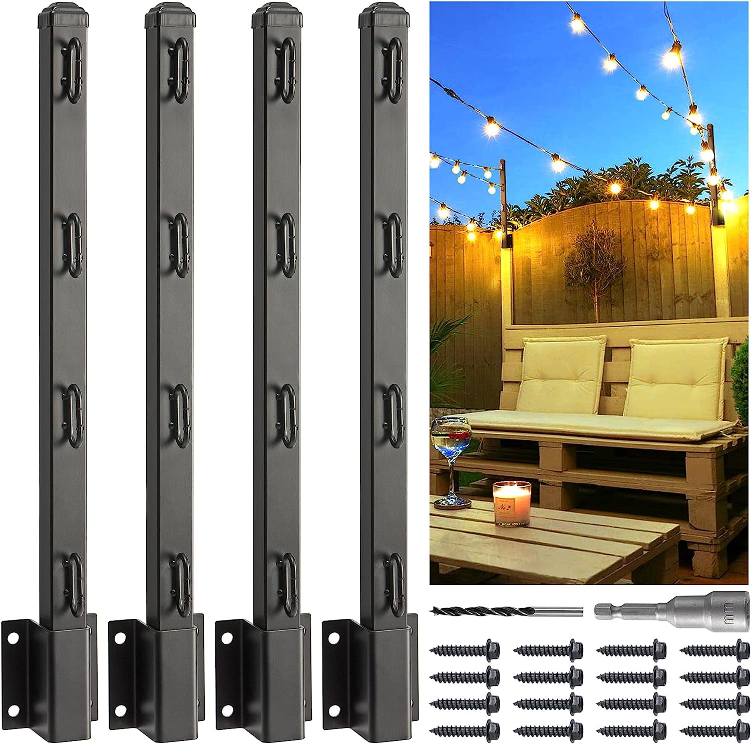 KEERDAO 23.5in Hanging Outdoor String Light Poles, Outdoor Line Light