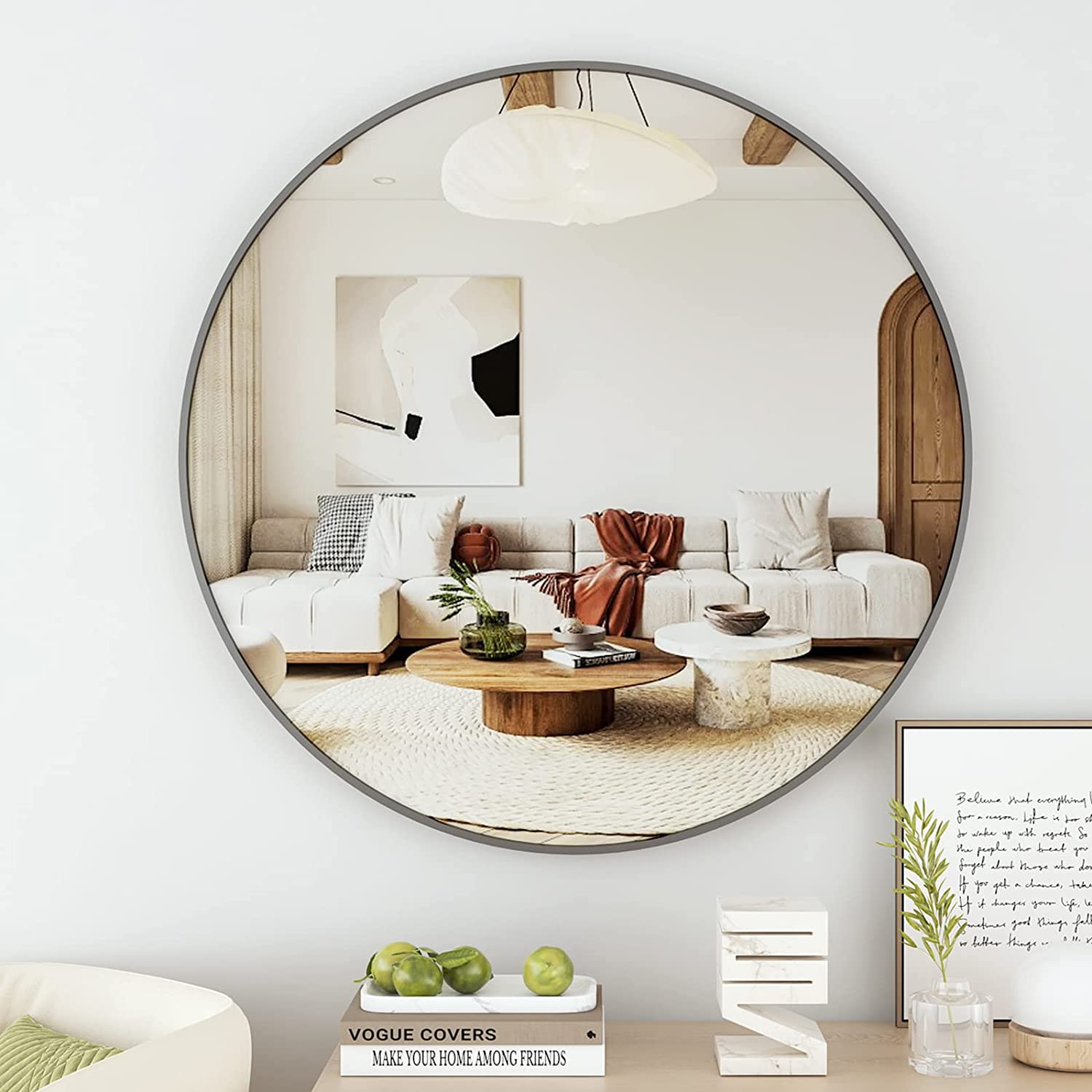 KEERDAO Bathroom Round Mirror 30" Circle Wall Mirror Metal Framed Large