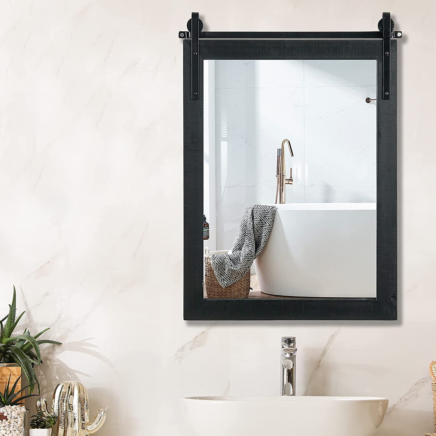 KEERDAO Farmhouse Wall Mirror Rustic Horizontal Wood Framed Bathroom