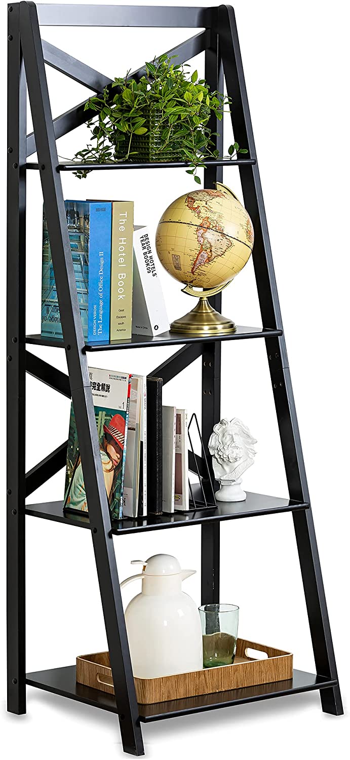 KEERDAO Ladder Shelf Black Ladder Bookshelf, 56.3in Tall Standing