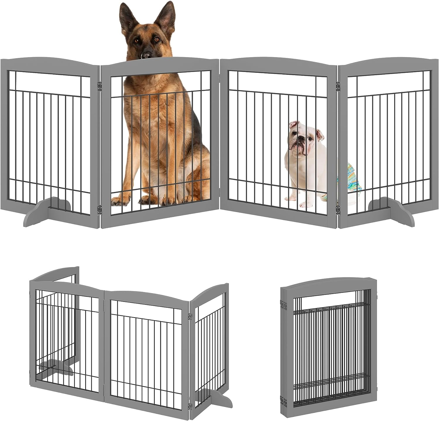 KEERDAO NoAssembly Folding 96" Extra Wide 30" Tall Wooden Dog Gate