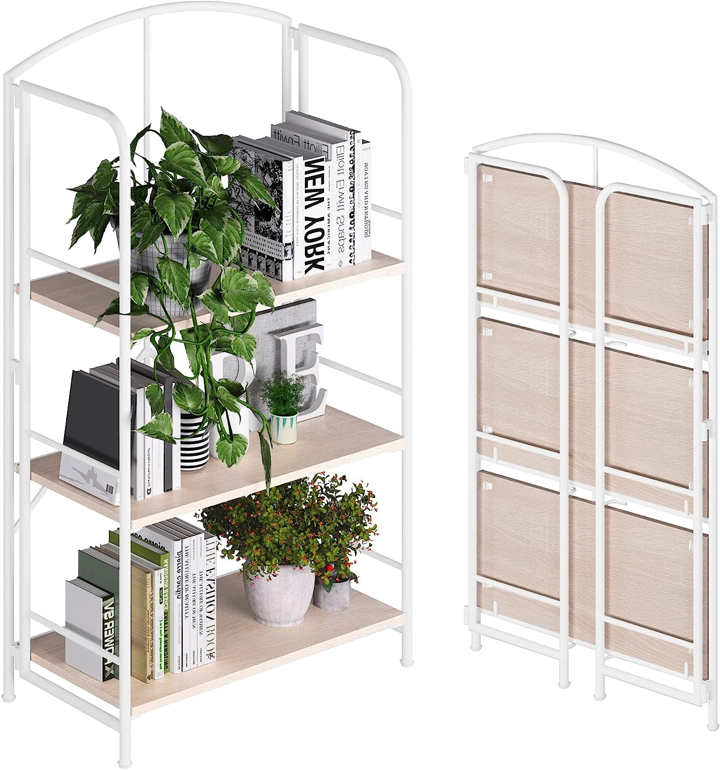KEERDAO No Assembly Folding Bookshelf, Metal Book Shelf for Storage