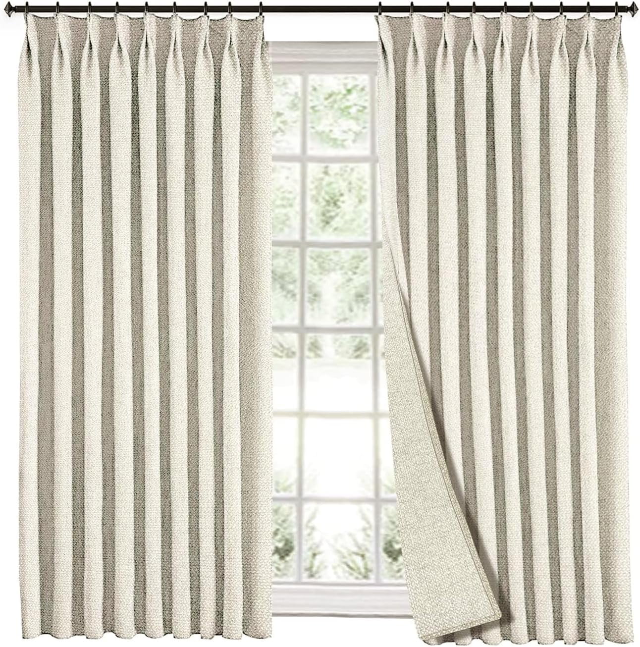 KEERDAO Pinch Pleat Linen Drapes for Traverse Rods, Faux Linen 70