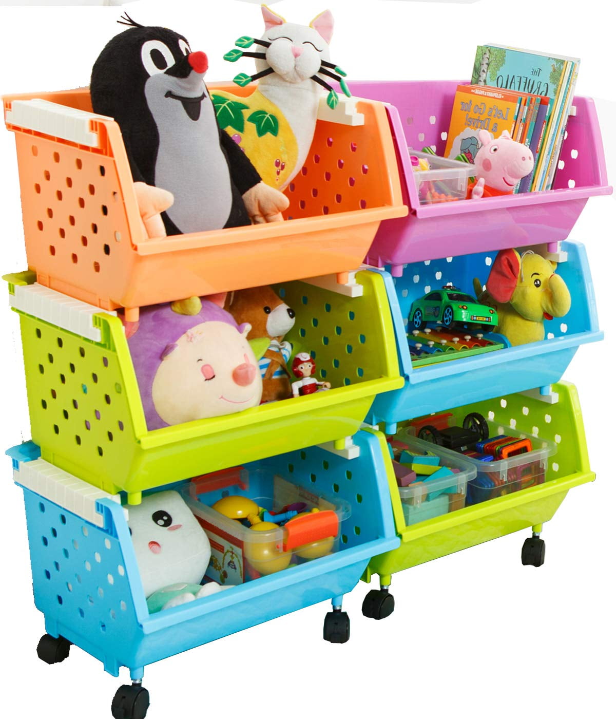 KEERDAO Toys Chest Large Baskets Storage Bins Organizer with Wheels For