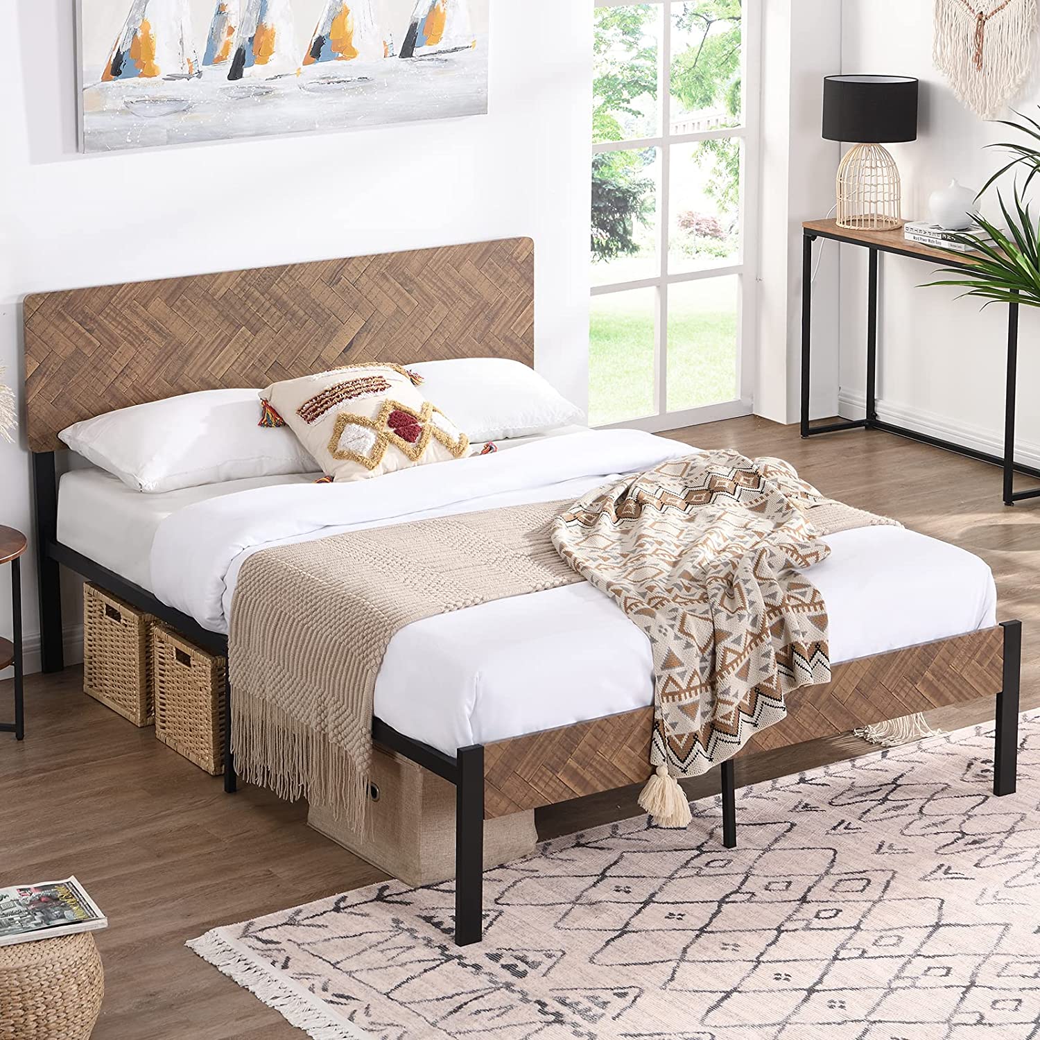 KEERDAO Twin Bed Frame with Wood Headboard, High Profile Platform Bed