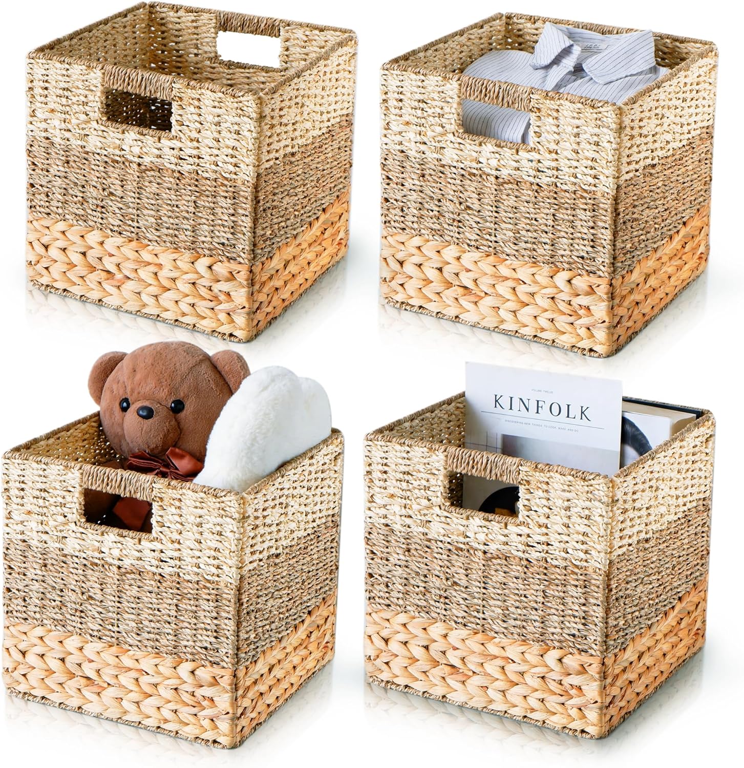 KEERDAO Wicker Storage Cubes, 12x12 Storage Cube Bins, Set of 4 Heavy