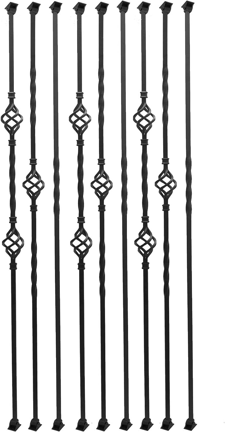 KEERDAO Wrought Iron Balusters Set of 9 Hollow Double Basket Iron