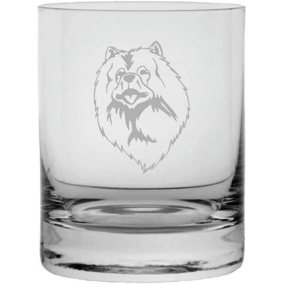 KEESHOND Dog Themed Etched 10.25oz Crystal Rocks Whisky Glass