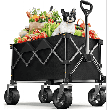 KEESTP 150L Collapsible Wagon, Beach Wagon 220lbs with Big Wheels Foldable Wagon Carts - Black